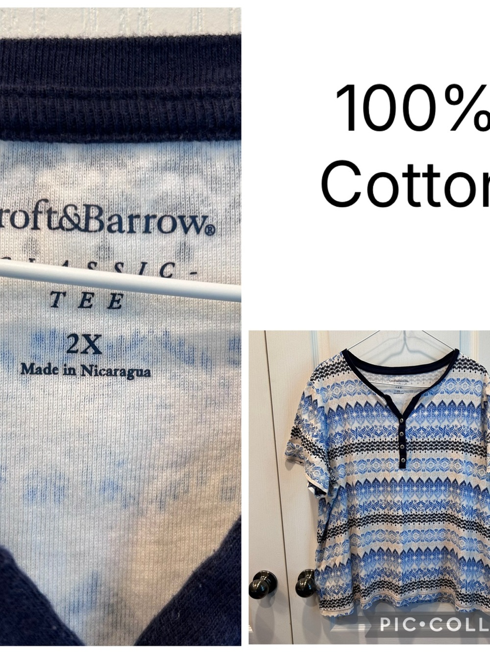 Bundle of 2 Women’s Croft & Barrow XXL Blue/White Short Sleeve 100% Cotton Tees - Picture 4 of 6